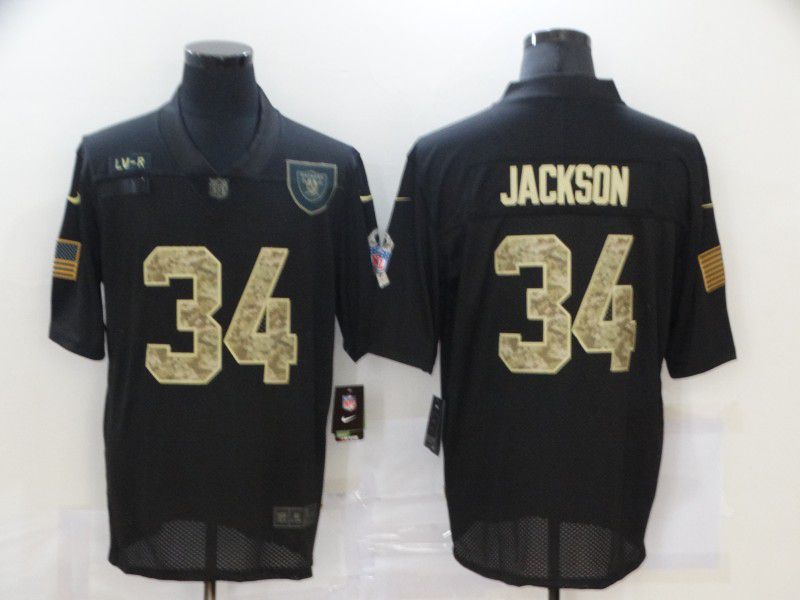 Men Okaland Raiders 34 Jackson Black camo Lettering 2020 Nike NFL Jersey